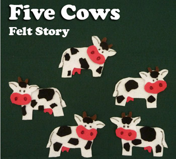 5 cows felt story, patterns, and activity for preschool and kindergarten
