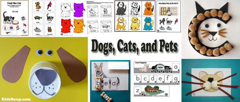 Preschool kindergarten dogs, cats, and pets activities and crafts