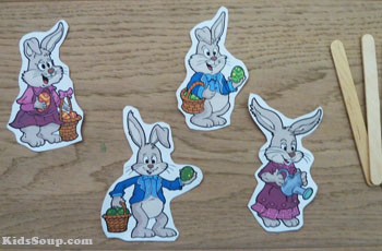 Easter Bunny puppet printables with craft sticks