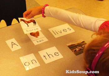 Farm animals reading activity for preschool and kindergarten