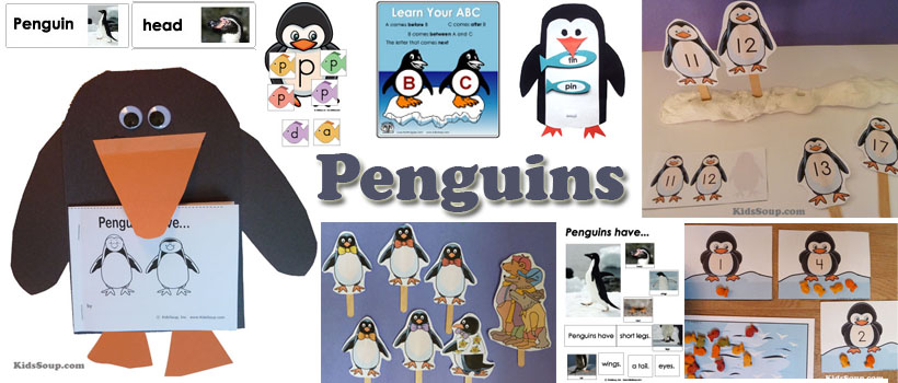 Penguins preschool and kindergarten activities, crafts, and lessons