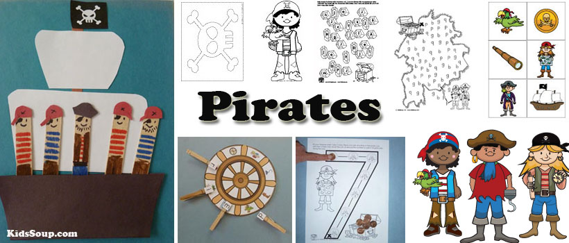 Pirates activities, crafts, games, printables for preschool and kinder