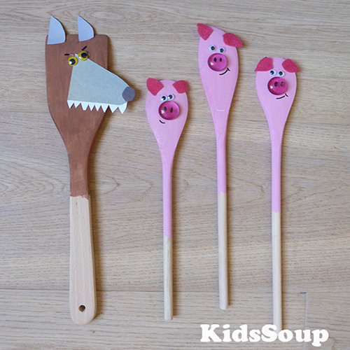Three Little Pigs Spoon Puppets Preschool activity
