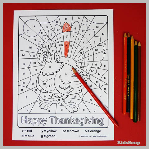 Turkey and Thanksgiving Color by Letter Worksheet 