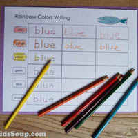 Colors names writing activities and printables for kindergarten