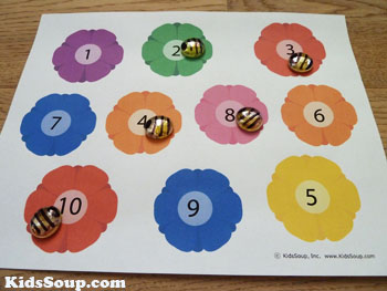 preschool bees and flowers number recognition game and activity