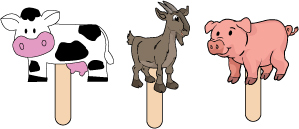 farm animals stick puppet crafts, rhyme and activity for preschool