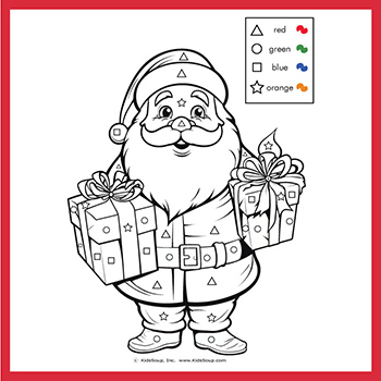 Santa Color by Shapes preschool activity, worksheet, and printable