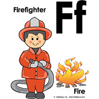 F for Firefighter and Fire Poster and Coloring Page Preschool