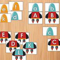 Build Space Rockets - Letter matching game preschool and kindergarten