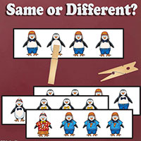 Same or different? Penguins clip cards for preschool and kindergarten