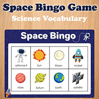 Space Bingo Game for preschool and Kindergarten