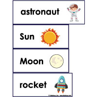 Space and astronaut word wall cards for preschool and kindergarten