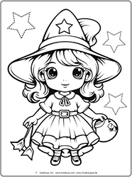 Halloween coloring page girl for preschool and kindergarten