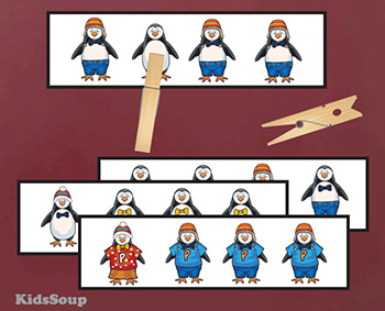 Same or different? Penguins clip cards for preschool and kindergarten