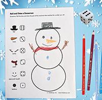 Roll and draw a snowman preschool activity and printable