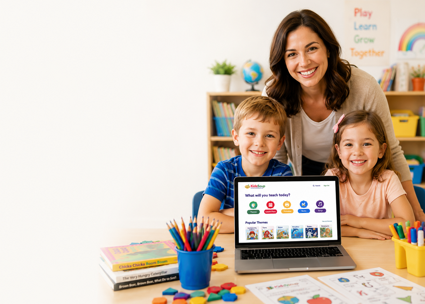 Teacher and children using the KidsSoup Resource Library