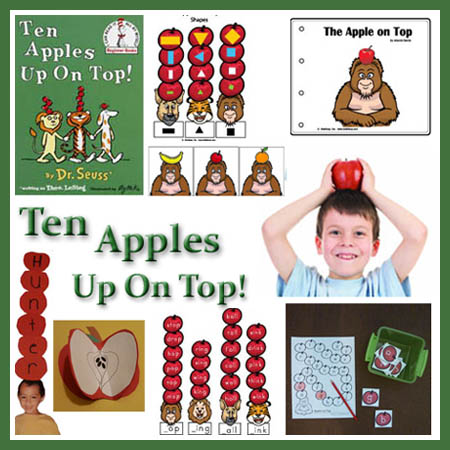 Dr. Seuss activities, crafts, games for 10 Apples Up On Top