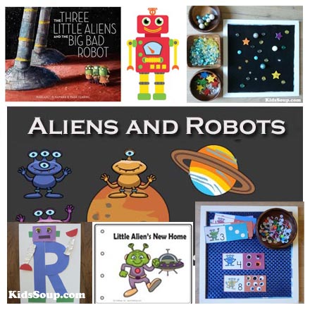 Alien and Robots and Space preschool activities and games