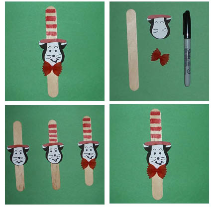 Cat in the Hat Stick Puppet craft and rhyme for preschool