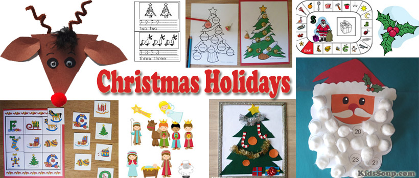 preschool and kindergarten Christmas holidays activities, crafts, and printables