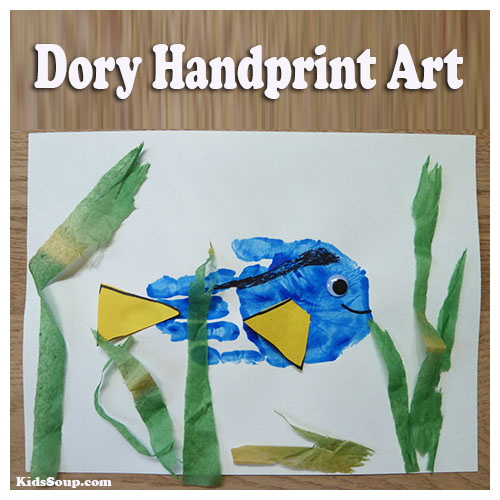 Dory handprint craft and artwork for preschool and kindergarten