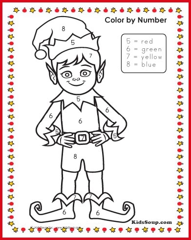 Elf color by number preschool worksheet