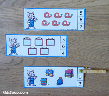 Mouse school counting cards activity for preschool and kindergarten