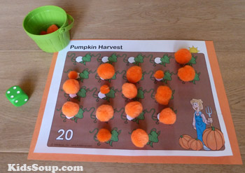 Pumpkin Patch counting mat and activity for preschool and kindergarten