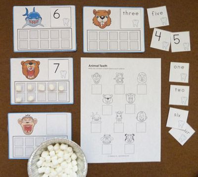 Teeth and dental health math activity and game for preschool and kindergarten