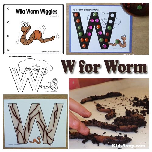 Preschool w for worm activities, lesson plan, games, and printables