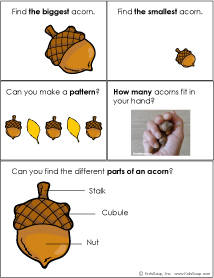 Acorn activities cards for preschool and kindergarten