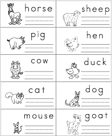Farm animals writing worksheet and activities for preschool and kindergarten