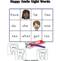 Happy Smile preschool and kindergarten sight words game