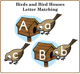 Feed the birds letters of the alphabet matching folder game for preschool