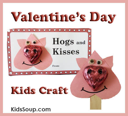 Hogs and Kisses Valentine's Day preschool craft and puppet