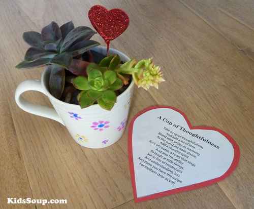 Mother's Day gift preschool craft idea tea cup with succulents