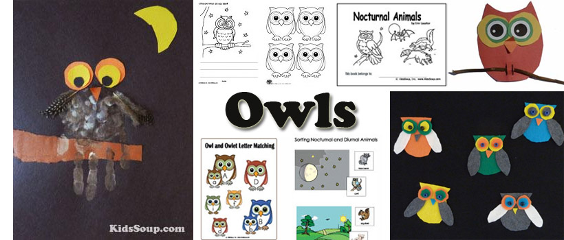 owls preschool and kindergarten activities, crafts, games, and printables